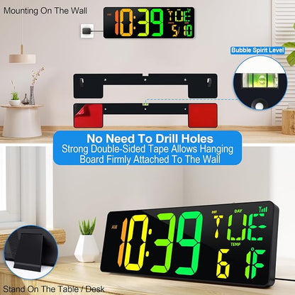 17.2" Large Digital Wall Clock with Bluetooth Auto Sync Time Big Timer | Led Digital Clock Large Display,11 RGB Color,Auto Dimming/DST, with Remote Control for Home Classroom Gift for Mom Dad
