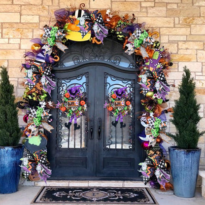 Vofuly Halloween Wreath, 20" Mesh, Orange, Green, Black, Copper, Witch Legs, Pumpkin & Witch, Fun Porch Decor