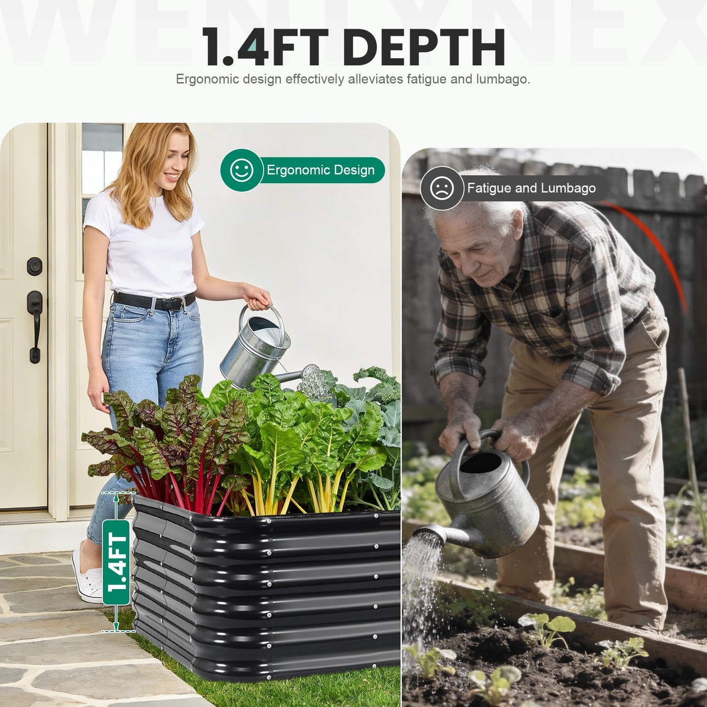 5×3×1.4FT Galvanized Raised Garden Bed Outdoor, Metal Raised Garden Bed Kit, Large Planter Raised Beds, 4 In1 Modular Raised Planter Box Outdoor,Raised Beds for Gardening for Vegetables Flowers Herbs
