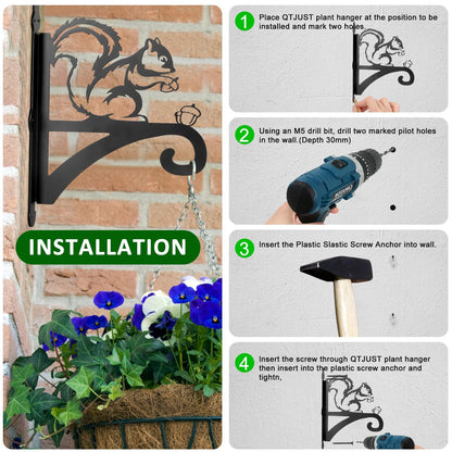 ATKKE Hanging Plant Bracket Hangers Indoor Iron Wall Mount,11” Squirrel Silhouette Ornamental Iron Hangers Hookers for Flower Pot Lantern Bird Feeder Wind Chimes