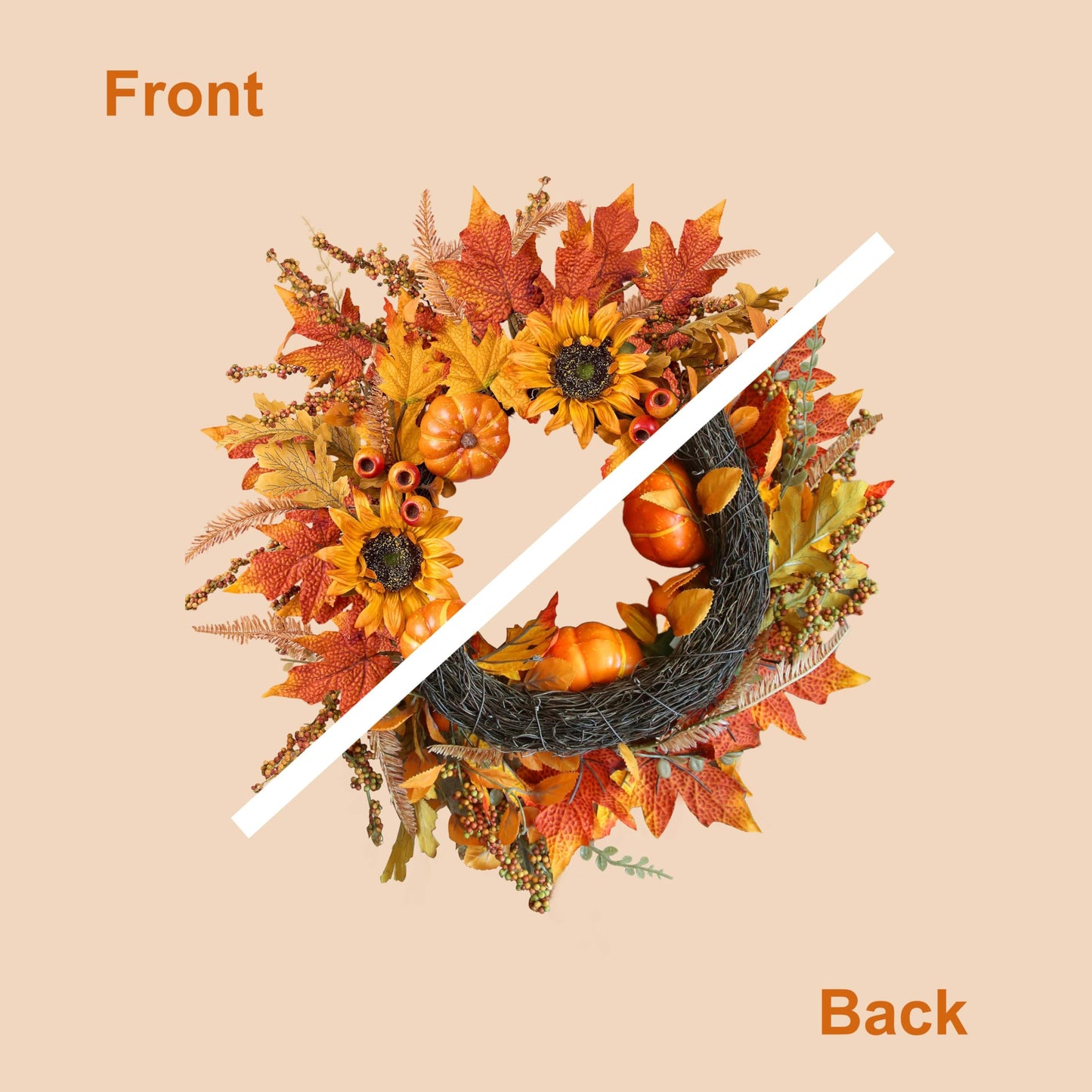 zjlmit Fall Wreaths for Front Door 24 Inch Fall Wreath with Pumpkins Sunflowers Maple Leaves and Orange Red Berries Autumn Wreath for Farmhouse Porch Thanksgiving and Harvest Festival Parties