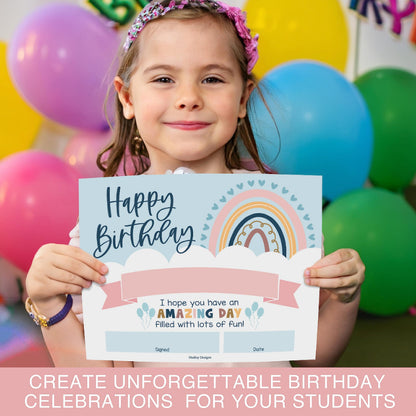 Happy Birthday Certificates for Students - 25 Student Birthday Certificates for Kids Classroom Must Haves, Teacher Supplies for Classroom Elementary, Boho Teacher Essentials