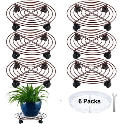 KvyusFlourish 6 Packs Large Metal Plant Caddy with Wheels 13" Rolling Plant Stands Heavy-duty Wrought Iron Plant Roller Base Pot Movers Plant Saucer on Wheels Bronze