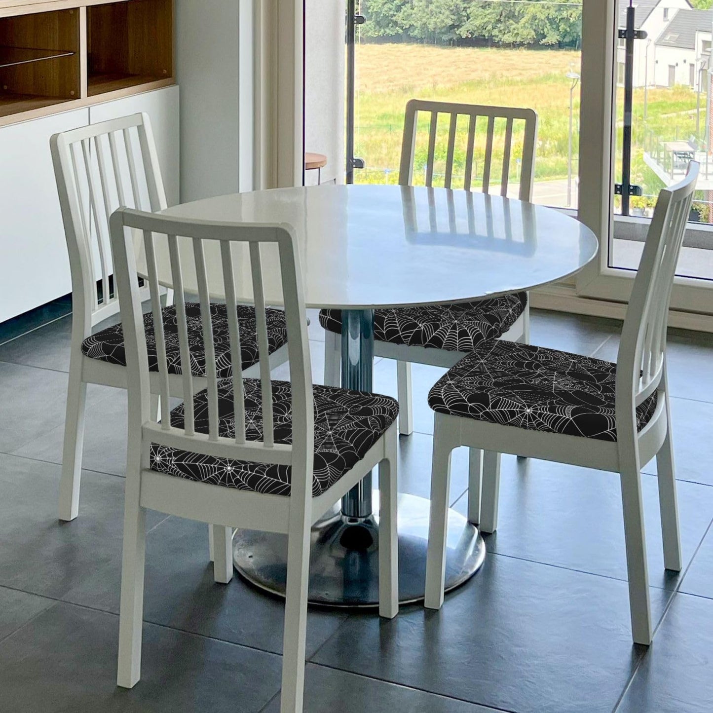 Mouxue Seat Covers for Dining Room Chairs Set of Set of 4, Halloween Spider Web Stretch Chair Seat Covers Cushion Slipcovers for Kitchen Office