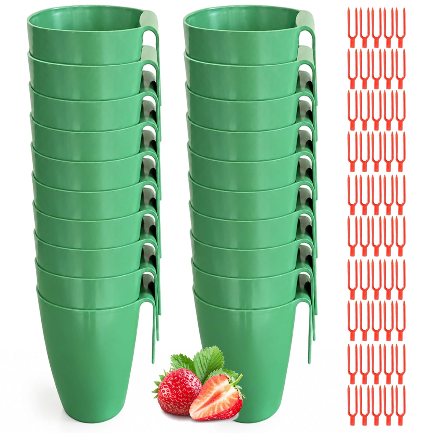 Ginwrek Strawberry Propagation Cups, 20 Pack Large Plastic Plant Cups with 50 Runner Forks Breathable Pots for Berry Plant Rooting, Space-Saving Hanging Design, S