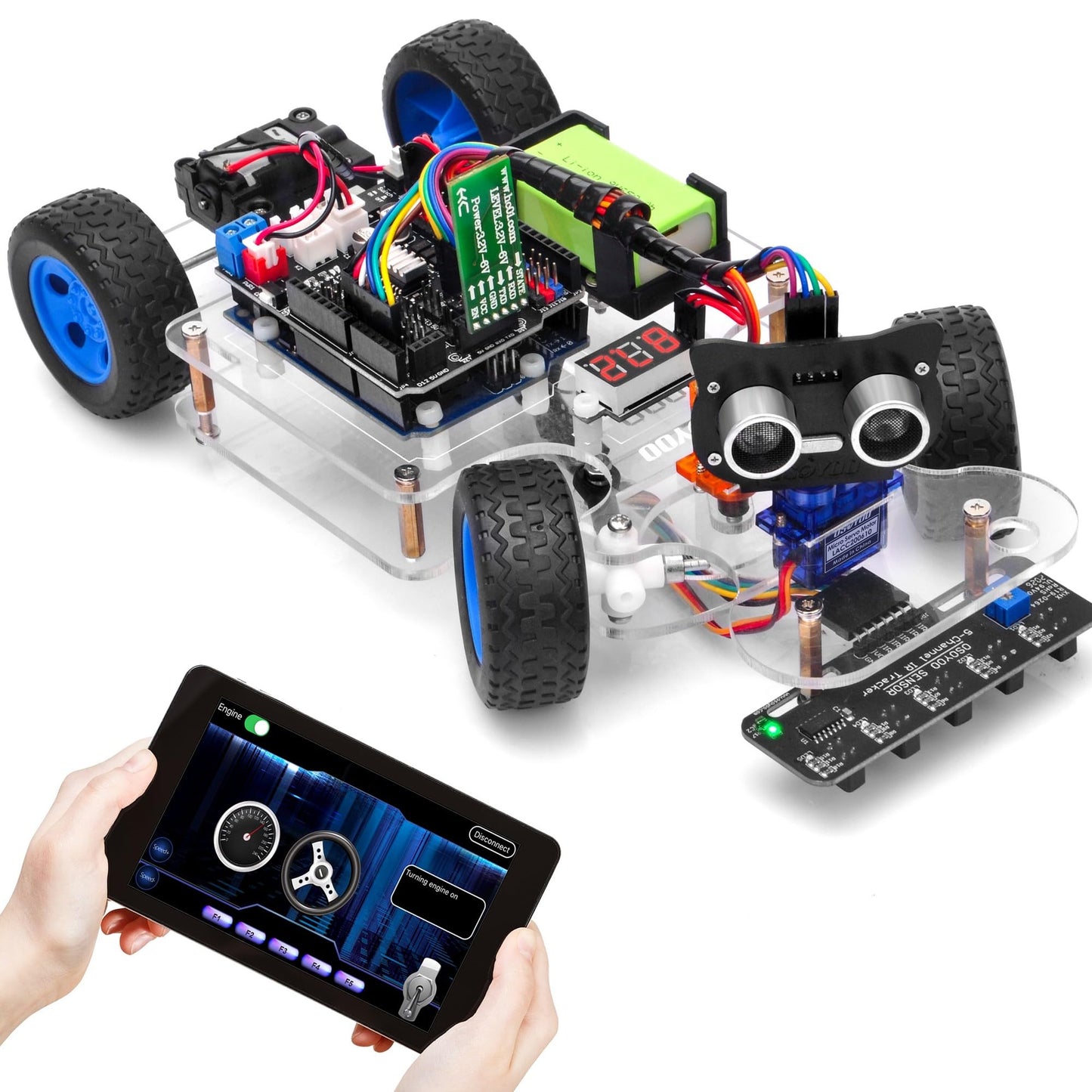 OSOYOO Robot Rc Smart Car DIY Kit to Build for Adults Teens with Servo Power Steering Motor, WiFi, Bluetooth, Code Programmable Compatible with Arduino