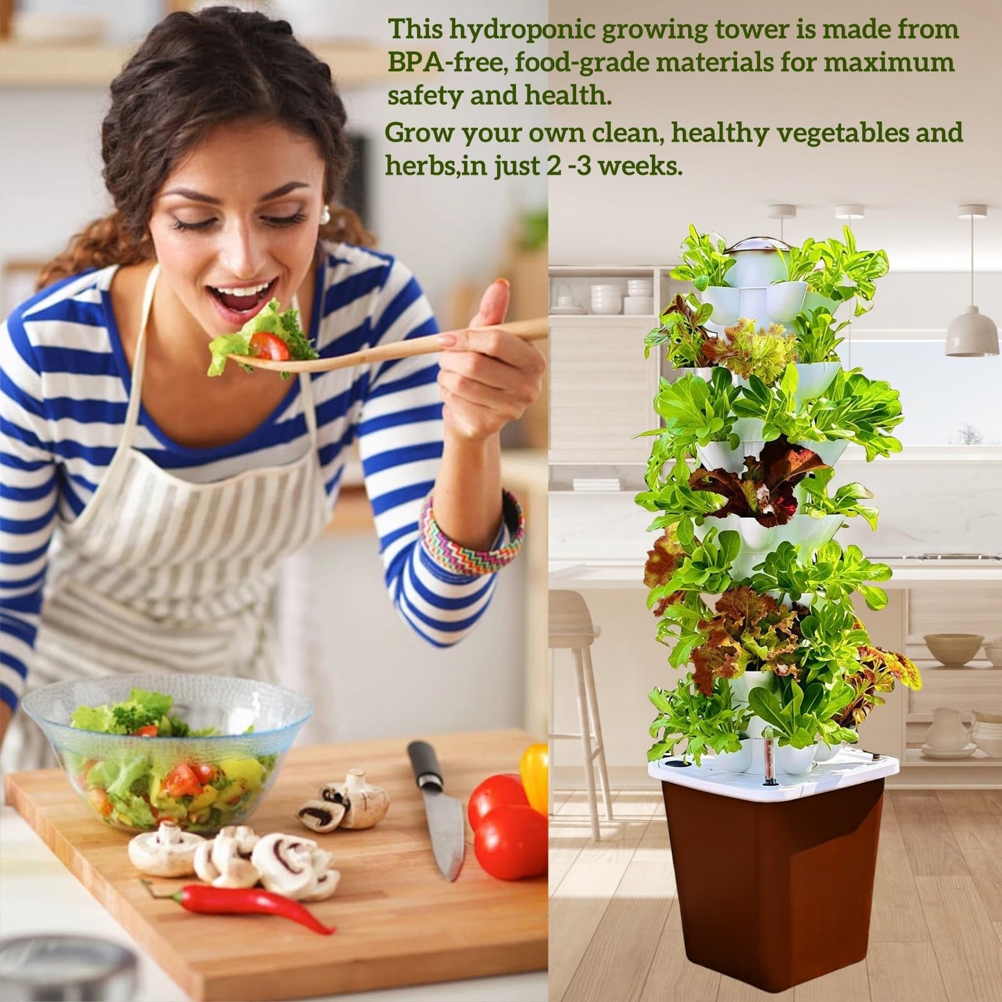 LnzyGarden 35-Pod Hydroponic Growing Tower for Indoor & Outdoor Gardening, 7-Layer Vertical Garden System with Smart Timer Watering, Beginner-Friendly Herb & Vegetable Planter