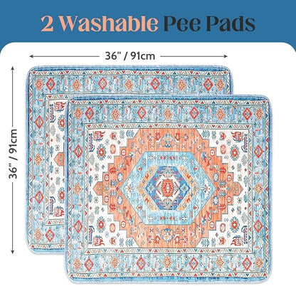Washable Pee Pads for Dogs, 2 Pack Reusable Puppy Training Pads 36"x36" Super Absorbent Waterproof Dog Training Pads, Non-Slip Potty Pads, Whelping Pads Litter Mat Orange/Mix