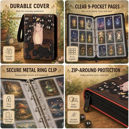 1008 Cute Card Binder 9 Pocket, 3-Ring Trading Card Binder with 56 Page Removable Sleeves, High Storage Waterproof Trading Card Holder Collection Card Album Organizer Case for TCG Cards - Coal