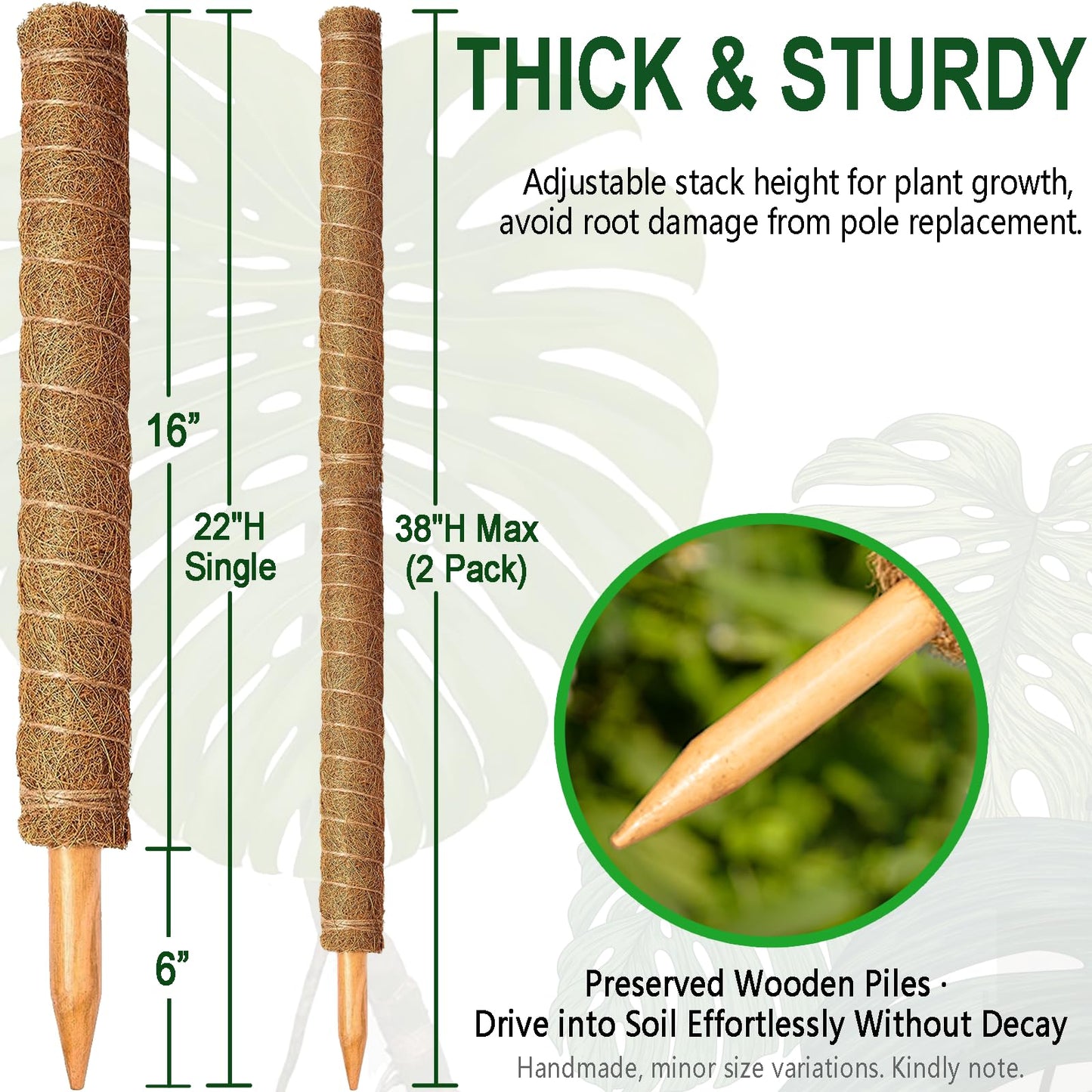 Soupiar 2 Pack 22 Inch Stackable Moss Pole - Thick & Sturdy Natural Coir Totem Plant Support & Garden Stakes for Monstera & Pothos, Indoor Climbing Vining Houseplants, 38" H Max