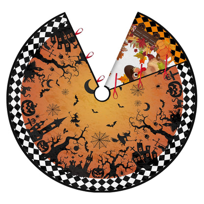 Orange Christmas Tree Skirt 36 Inch Reversible Halloween Thanksgiving Double Side Print Tree Skirt Fall Christmas Tree Skirt for Party Indoor Outdoor
