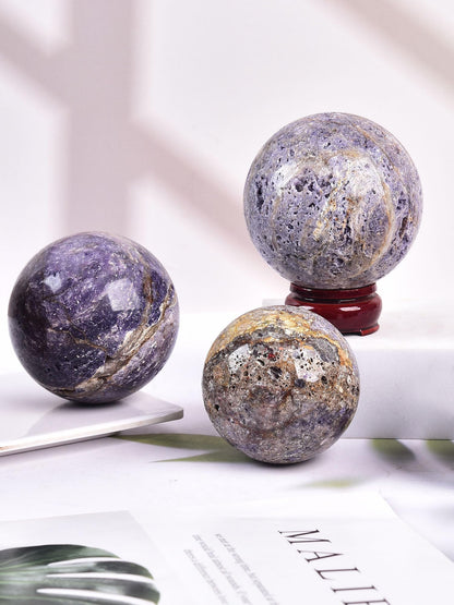 AMOYSTONE Purple Sphalerite Ball 2.4-2.8" Natural Crystal Sphere for Wiccan Rituals, Energy Channeling