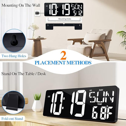 17.2"Large Digital Wall Clock Large Display with Remote Control 180°Visible | Timer with Temperature Date Week Auto DST Adjustable Brightness, for Living Room Classroom Garage Gym Gift for Senior Mom Dad