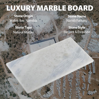Koville African Natural Marble Board for Kitchen Pastry Bread, 12" x 6" Genuine Stone Slab, Marble Tray Cheese Board for Counter, Bathroom Trays Perfume Tray Jewelry Candle Plate (Namib Fantasy)