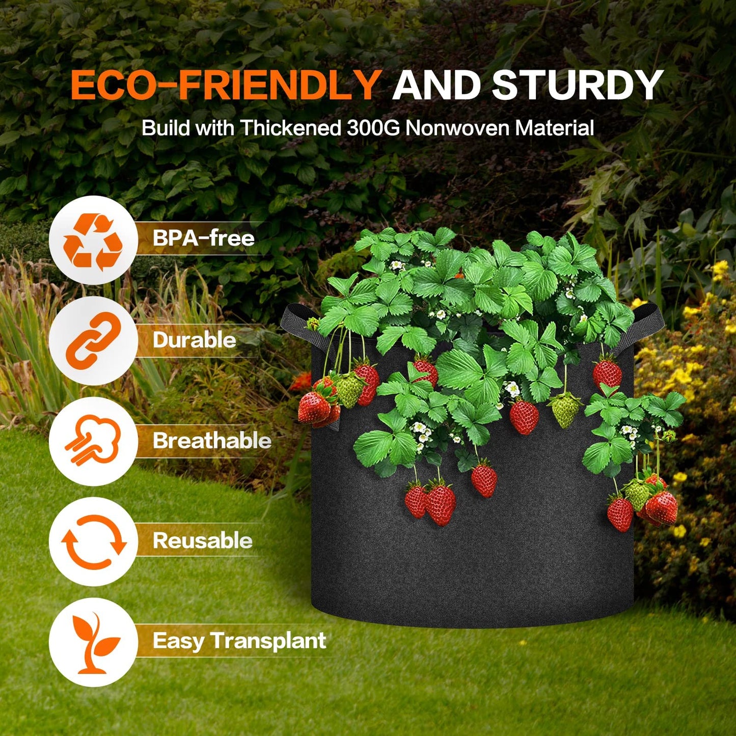 iPower 12-Pack 7 Gallon Grow Bags Heavy Duty Thickened Aeration Nonwoven Fabric Pots with Nylon Handles, for Planting Vegetables, Fruits, Flowers, Black