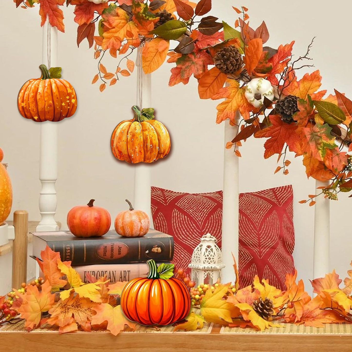 kuchisity Large Size 7" Wooden Pumpkin Cutouts 30 PCS, Unfinished Fall Wooden Ornaments DIY Blank Pumpkin Slices Crafts for Thanksgiving Halloween Party Home Decoration