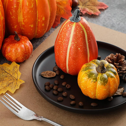 Ywlake 16 Pcs Pumpkin Fall Decorations, Decorative Large Small Outdoor Orange Foam Plastic Fake Faux Artificial Pumpkins for Halloween Autumn Harvest Festival Home Table Decor