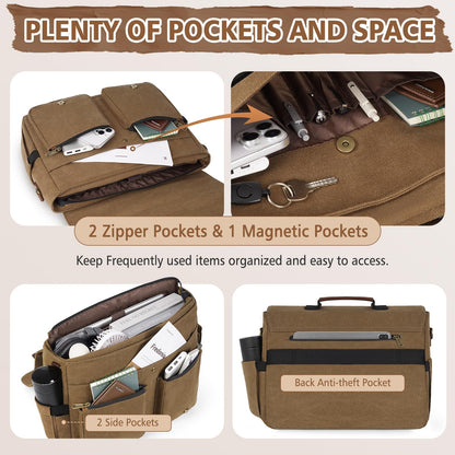 RAINSMORE Messenger Bag for Men, 15.6-17.3 inch Laptop Bag for Work College