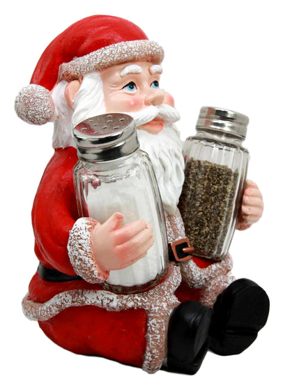 Ebros Christmas North Pole Santa Claus Salt And Pepper Shakers Holder Set Resin Figurine With Glass Shakers