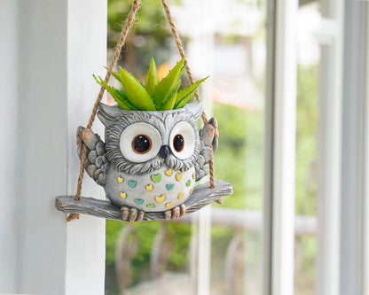 Swing Owl Hanging Planters for Indoor Plants, Cute Small Succulent Pots with Drainage Hole, Unique Resin Plant Hangers Outdoor, Hanging Plant Holder for String Of Pearls, Gift Ideas for Mother