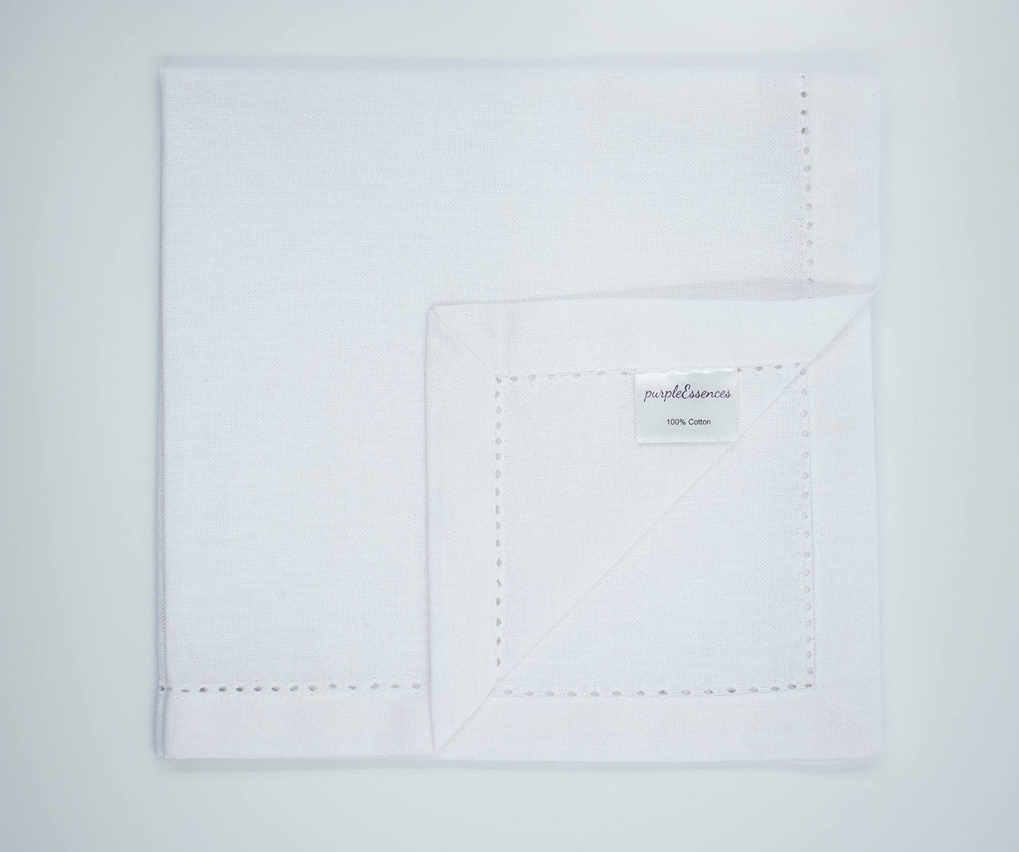 PurpleEssences Set of 12 Hemstitch Cloth Dinner Napkins 100% Cotton - Soft Durable Washable - Ideal for Wedding Spring Easter Summer - Perfect Everyday Use Table Linen 18x18 - White