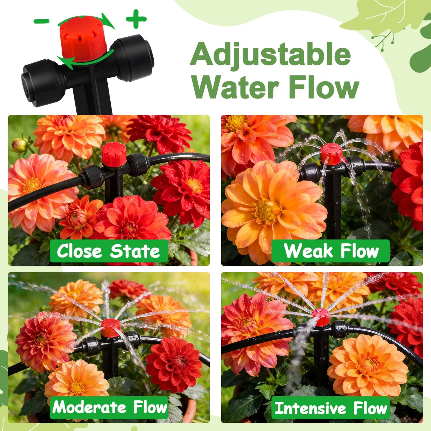 WZFLRUA 20 Pieces Quick Connect Drip Irrigation Emitters for 1/4" Tubing, Adjustable 360 Degree Irrigation Muti Stream Spray Emitter On 5" Stake for Garden Watering System