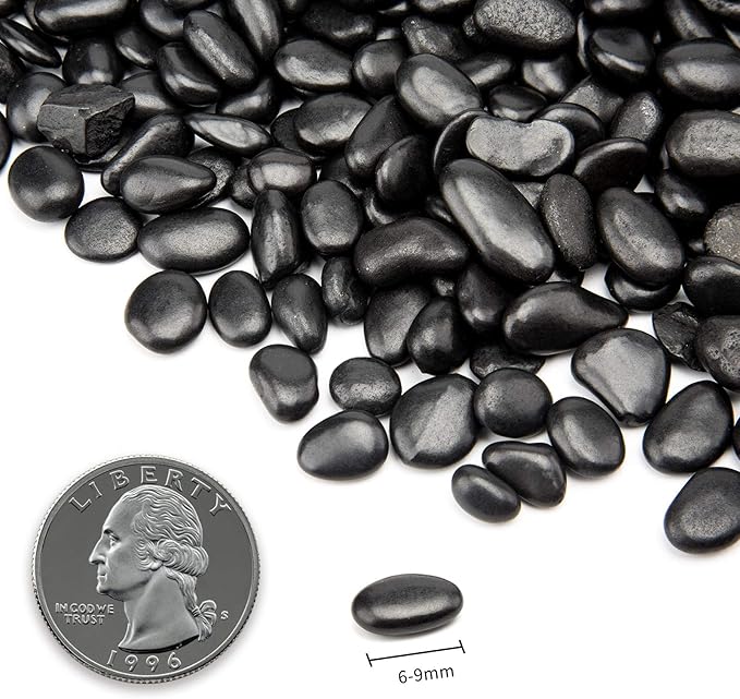 10lb Black Small Decorative Pebbles - Gravel River Rock,Natural Polished Decorative Stones 3/8" Gravel Size,Pebbles Gravel for Bamboo Plants,Succulent,Home Decor,Landscaping,Vase Fillers and More.