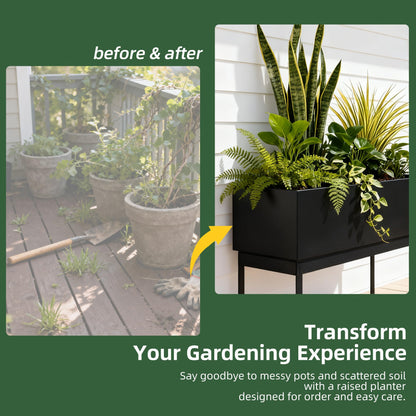 Worth Set of 2 Raised Metal Planter Box with Legs, Large & Small Matte Black Galvanized Steel Elevated Garden Beds with Drainage Hole & Plug for Vegetables, Flowers & Herbs, Indoor & Outdoor Use