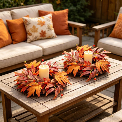 4 Pcs Mini Fall Wreaths Thanksgiving Table Centerpieces Fall Candle Rings 9 Inch Maple Leaf Wreaths for Cabinets Farmhouse Autumn Wreath for Front Door Porch Wall Window Decorations