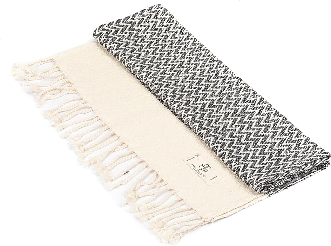 Madamelique Exclusive Hand Towels Set of 2-18 x 40 Inches - Decorative Bathroom Peshtemal Towel for Hand, Face, Hair, Yoga, Tea, Dishcloth, Kitchen and Bath - 100% Pure Cotton (Vintage Black)