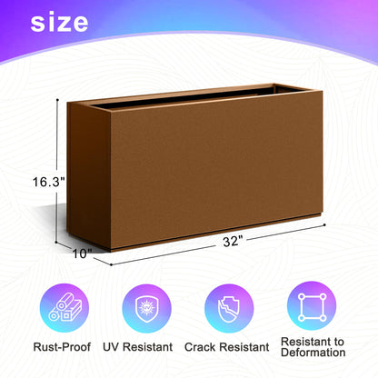 Tall Metal Planter, 10" W×16.3" H Large Rectangular Planter Box for Outdoor or Indoor, All-Weather Durable Plant Box with Drainage Holes & Removable Shelf for Patio, Porch, Garden, Trees, Flowers
