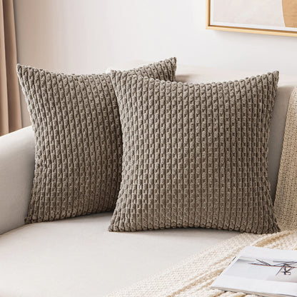 MIULEE Pack of 2 Decorative Throw Pillow Covers 18x18 Inch Soft Boho Striped Textured Corduroy Pillow Covers Modern Farmhouse Home Decor for Couch Bed Sofa Living Room Cream White