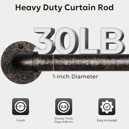 Zeerobee Curtain Rods for Windows 32 to 48, 1 Inch Industrial Wrap Around Vintage Bronze Curtain Rod, Indoor/Outdoor Room Divider Adjustable Drapery Pole, 32"-48"