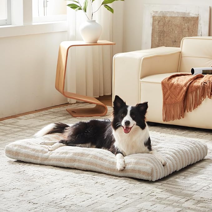 FURTIME Washable XXL Dog Bed for Extra Large Dogs, Giant Deluxe Dog Crate Beds Comfy Fluffy Kennel Pad Anti-Slip Pet Sleeping Mat, Machine Washable Dogs Pillow, 47"x29"x4", White
