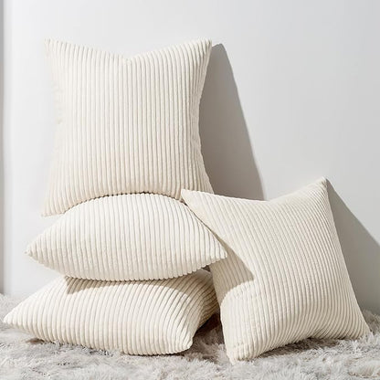 Topfinel Decorative Beige Throw Pillow Covers Cushion Cases, Set of 4 Soft Velvet Modern Double-Sided Designs, Natural Home Decor, Pillow Inserts Not Included (24x24 inch)