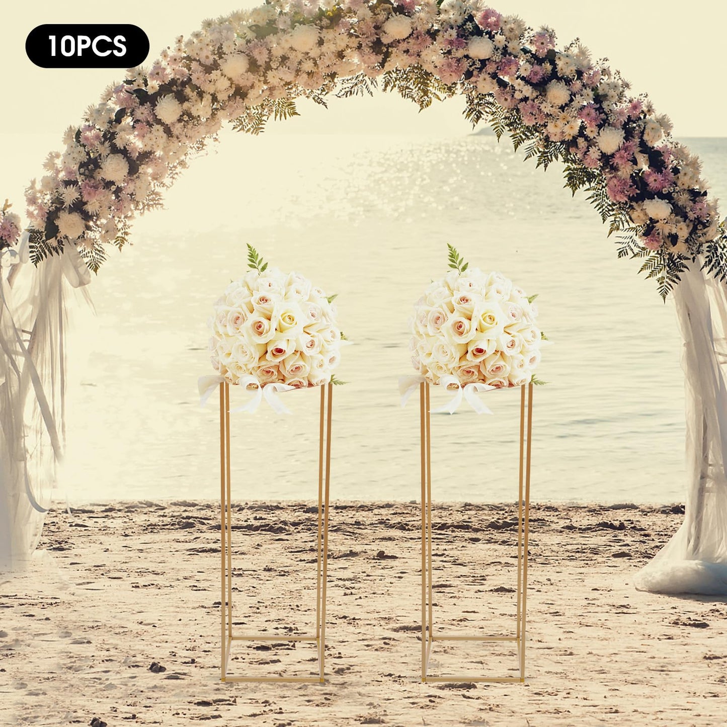 10PCS Wedding Flower Stand, 31.5inches Tall Column Geometric Centerpiece Vases, Rectangular Floral Display Rack, Column Centerpiece Floral Vases for Events Reception, Party Decoration (Gold, 31.5 in)