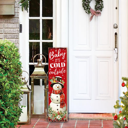 Christmas Snowman "Baby It’s Cold Outside" Porch Sign 31.5" Rustic Welcome Sign for Front Door Farmhouse Style Standing Porch Decoration