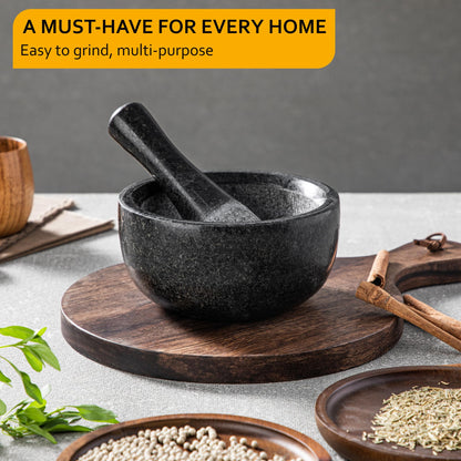 Velaze Large Mortar and Pestle Set, 100% Granite, Natural Unpolished, Herb Crusher, Spice Grinder, Stone Grinder Bowl for Making Guacamole and Pesto, 6.3 Inch Pestle and 16 oz Mortar(2 Cup)