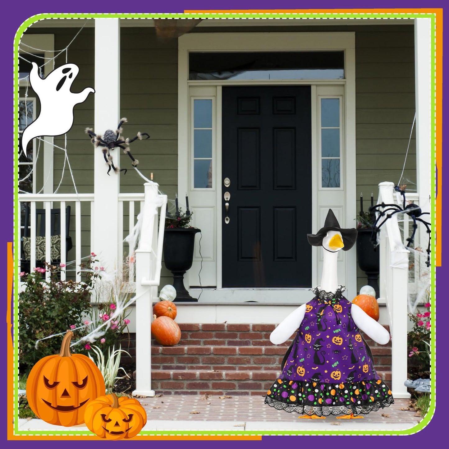 Shyyween Halloween Porch Goose Outfit Set for 23'' Plastic Lawn Goose Statue Clothes Witch Skirt Halloween Costume for Outdoor Patio Yard Lawn Art Decor