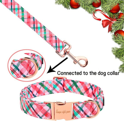 Unique style paws Pink Green Grid Dog Leash Matching Classical Collar for Small Medium Large Boys Girls Dogs and Cats-S