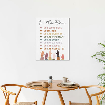 KEUSPI Classroom wall decor Nursery wall art therapist office decor In This Room You Belong Here Diversity Rainbow Wall Decor Canvas Wall Art For Home Counselor Office Classroom Nursery 11x14,Therapist Gift,Teen Girls Boys Kids Gift