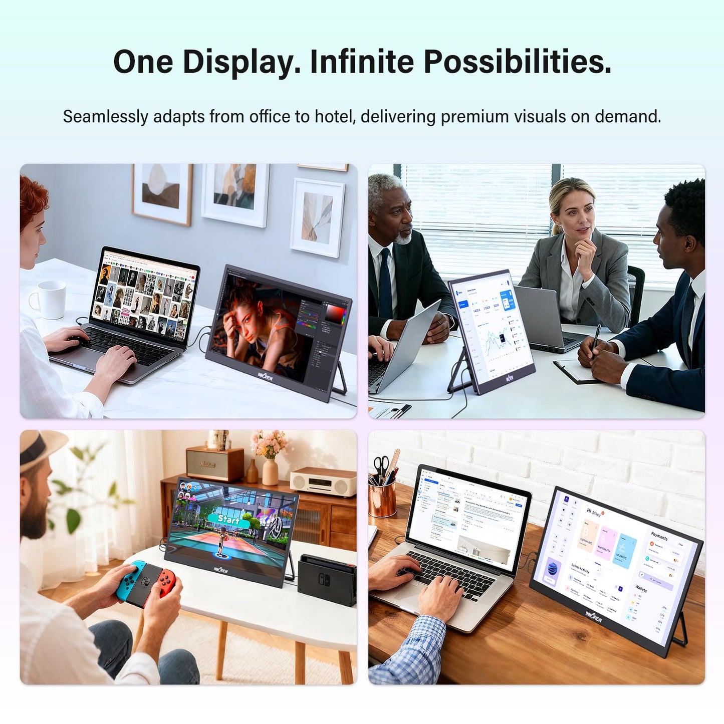 InnoView 4K Portable Monitor 18.5" 3840x2160 UHD USB-C HDMI for Laptop, 400 nits IPS Computer Gaming Display HDR Travel Monitor with W/180°Adjustable Stand for Desktop Mac Phones Tablet PS5/4 Switch