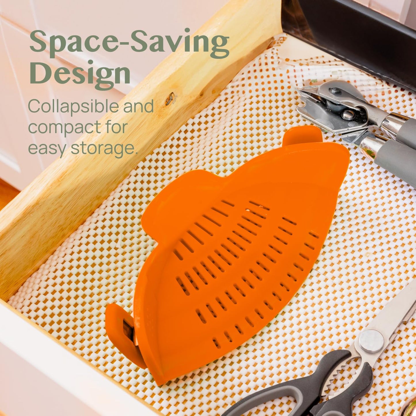 Kitchen Gizmo Snap N' Strain Clip On Strainer for Pots and Pans - Collapsible Silicone Pasta Strainer and Kitchen Gadget for Cooking - Easy to Use, Heat Resistant and Space Saving Colander - Green