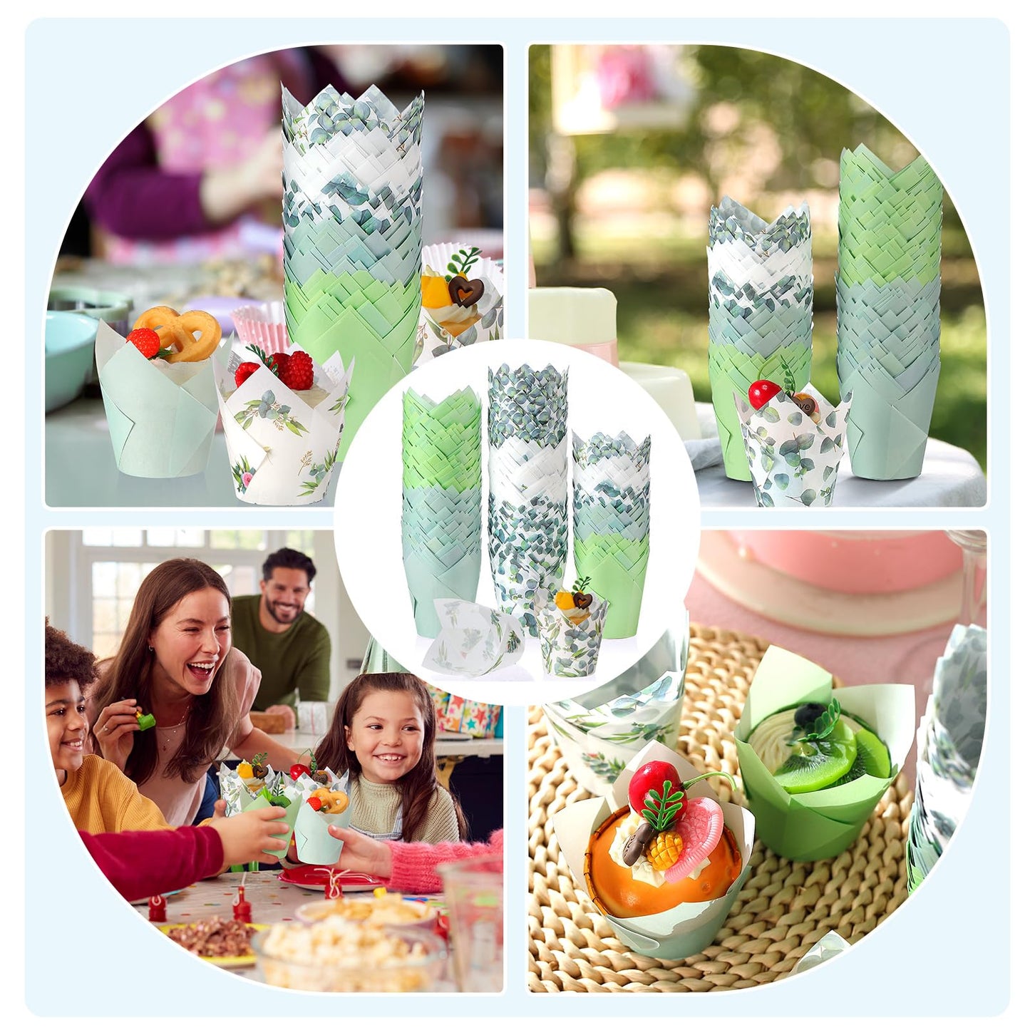 Havawish 500 Counts Green Tulip Cupcake Liners Birthday Party Eucalyptus Muffin Cupcake Baking Liners Grease Proof Cake Liner Holders for Wedding Birthday Party