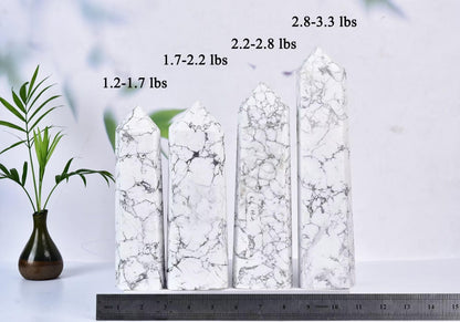 CNYANFEI Natural White Howlite Crystal Wand Tower Hexagonal Polished Stone 1.7-2.2 Lbs for Healing Meditation Reiki Chakra Balancing Home Decor Unique Handcrafted Gift