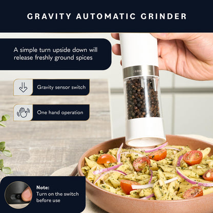 Home Hero Electric Salt and Pepper Grinder Set - Automatic Salt and Pepper Grinder Set Rechargeable. Electronic Salt and Pepper Shakers with LED Light, Gravity Electric Pepper & Salt Grinder, Set of 2