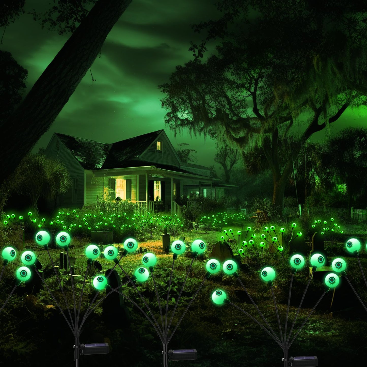 Halloween Decorations Outdoor Eyeball Lights, 2 Packs 12 LEDs Solar Halloween Pathway Lights Swaying by Wind, Waterproof Solar Halloween Stake Lights for Garden Yard Porch Patio Pathway