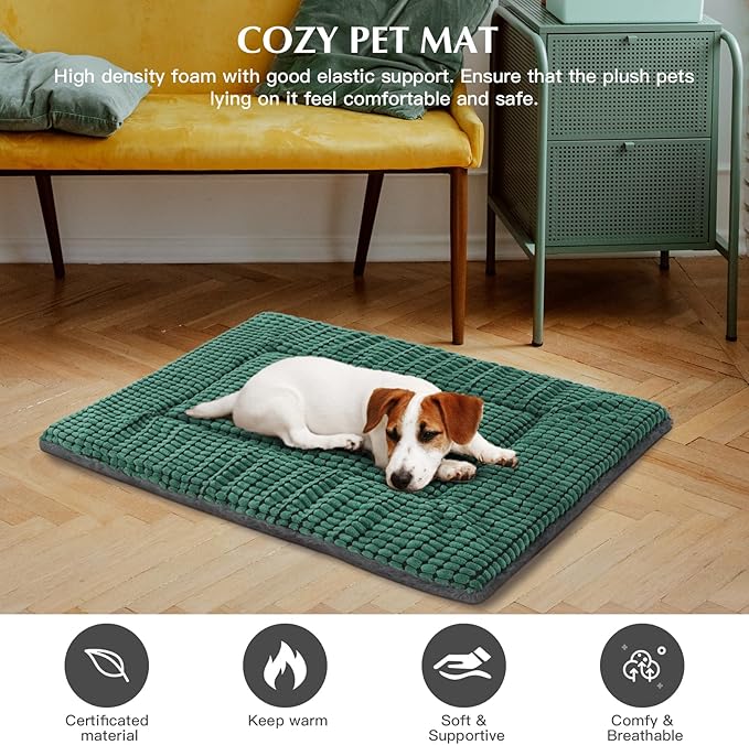 BVAGSS Reversible Dog Crate Pad, Memory Foam Pet Bed Mat, Soft Warm Machine Washable Sleeping Kennel Mattress for Small Medium Large Dogs XH079 (42''x28''x1.6'',Green)