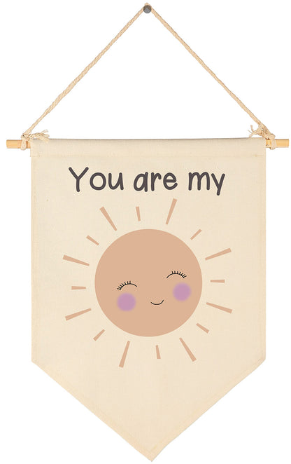 You are My Sunshine-Canvas Hanging Pennant Flag Banner Wall Sign Decor Gift for Nursery Baby Kids Girl Boy Teen Bedroom Playroom-Birthday Christmas Gift