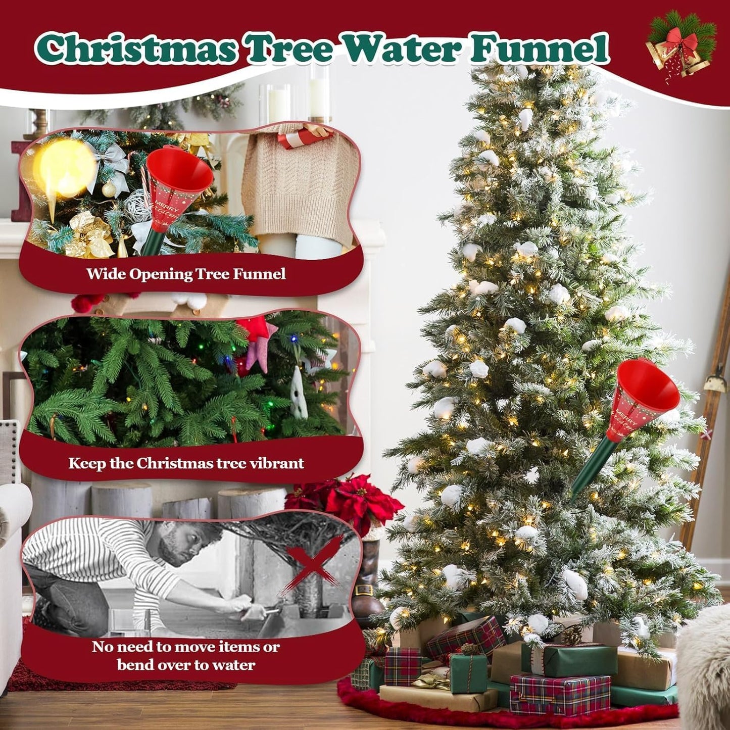 IPOOLTENG 2PCS Christmas Tree Watering Funnel 6 Tube 2 Funnels 75 Inch - 6 Section Plastic Christmas Tree Funnel, Long Funnels for Watering, Best Gifts for Your Parents to Water Tree